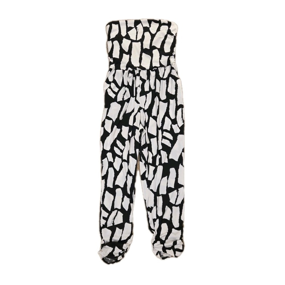 Derek Heart Strapless Jumpsuit Black White Tube Top Drape Pockets Women's Large